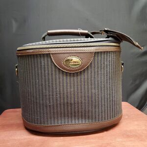 Vintage Pierre Cardin Pinstripe Travel Train Vanity Case Makeup Luggage Bag
